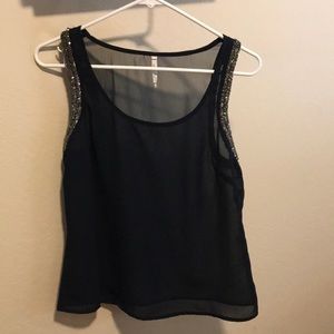 Willow & Clay navy blue sheer top. Size S.